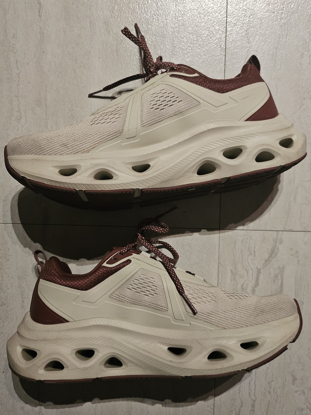 Women's Athletic Running Shoes in Cream and Burgundy